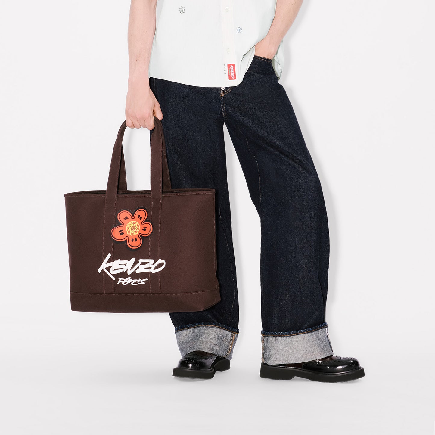 KENZO x FUTURA 2000 LARGE CANVAS TOTE BAG - CHOCOLATE